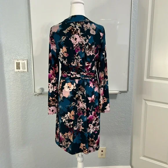 Thalia Blue Pink Floral Wrap Dress L - Picture 4 of 10